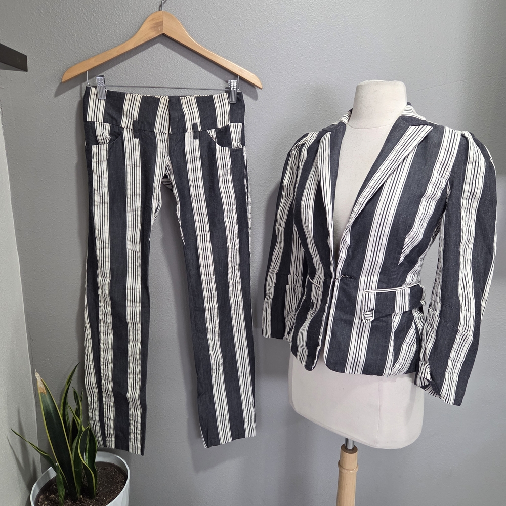Dondup Black and White Striped Pantsuit